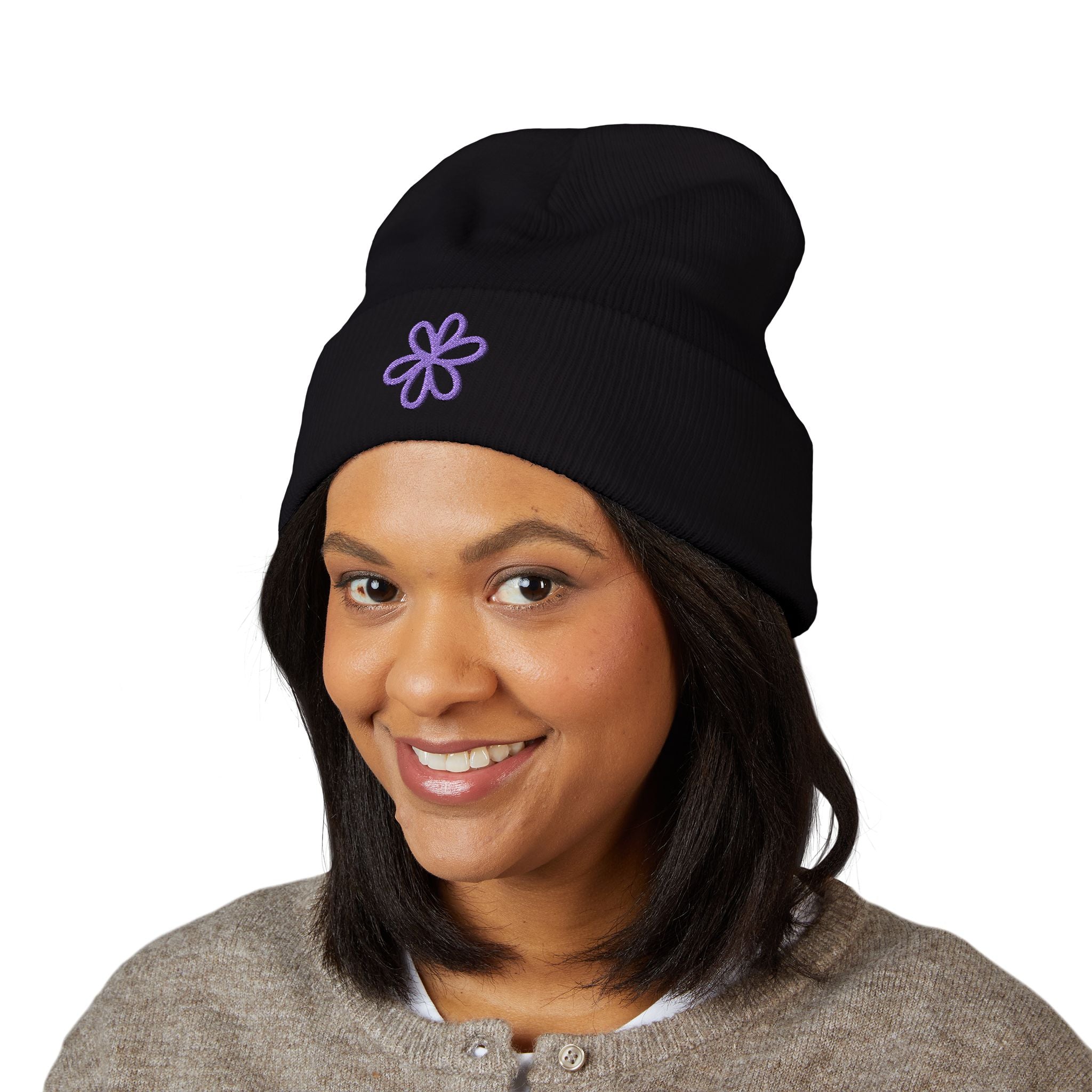 Cozy Floral Knit Hat
